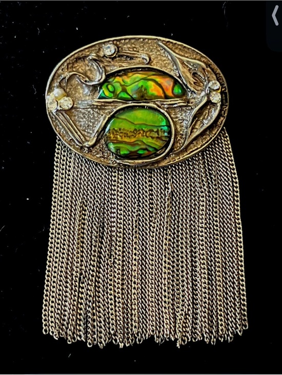 Marena Jewelry - Vintage Marena Germany Attributed Abalone Waterfall Fringe Brooch Pin Tasse